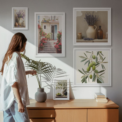 Parede galeria de quadros Flores e frutas em interiores elegantes