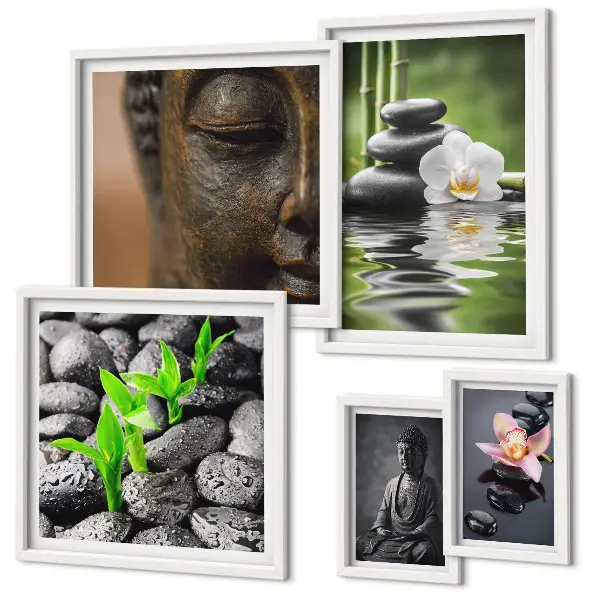 Conjunto de 5 quadros decorativos com tema de atmosfera zen relaxante