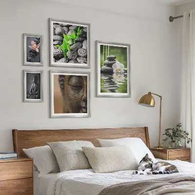 Conjunto de 5 quadros decorativos com tema de atmosfera zen relaxante