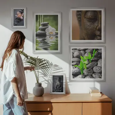 Conjunto de 5 quadros decorativos com tema de atmosfera zen relaxante