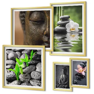 Conjunto de 5 quadros decorativos com tema de atmosfera zen relaxante