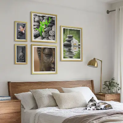 Conjunto de 5 quadros decorativos com tema de atmosfera zen relaxante