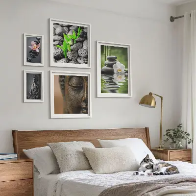 Conjunto de 5 quadros decorativos com tema de atmosfera zen relaxante
