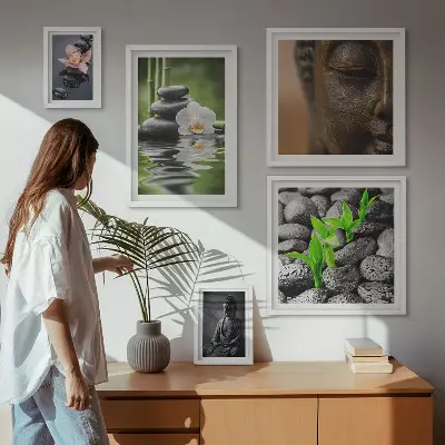 Conjunto de 5 quadros decorativos com tema de atmosfera zen relaxante