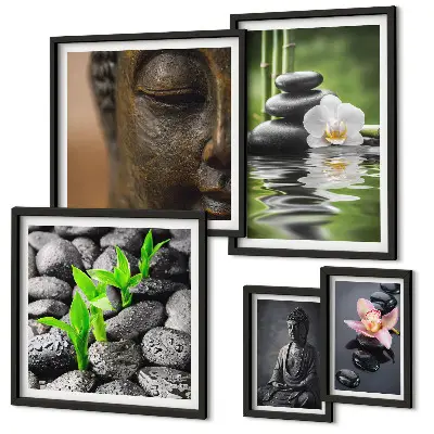 Conjunto de 5 quadros decorativos com tema de atmosfera zen relaxante