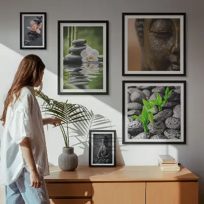 Conjunto de 5 quadros decorativos com tema de atmosfera zen relaxante