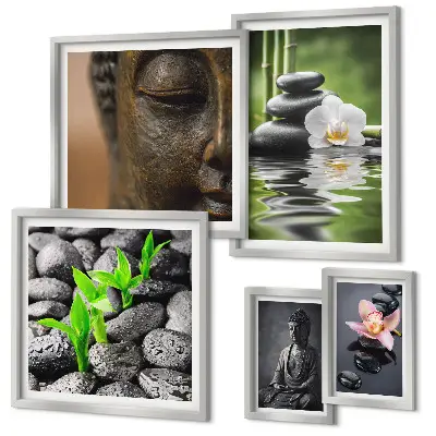Conjunto de 5 quadros decorativos com tema de atmosfera zen relaxante
