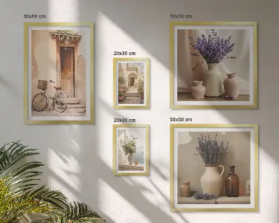Conjunto de 5 quadros decorativos interiores elegantes com bicicleta e flores