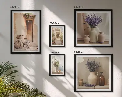 Conjunto de 5 quadros decorativos interiores elegantes com bicicleta e flores