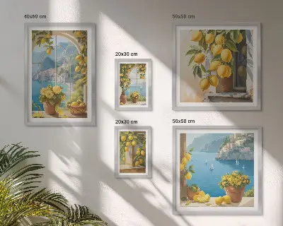 Conjunto de 5 quadros com moldura estampa Toques de limão e mar da Provença