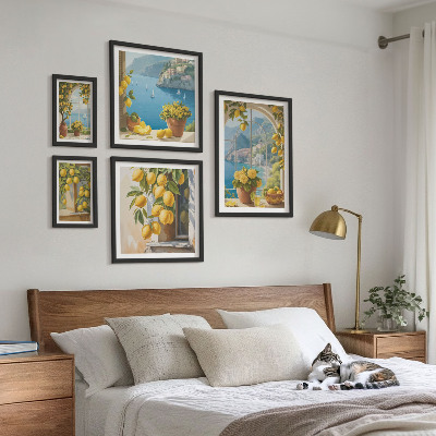 Conjunto de 5 quadros com moldura Toques de limão, mar da Provença