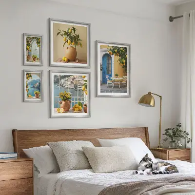 Conjunto de 5 quadros decorativos com estampas de inspirações de sol de limão