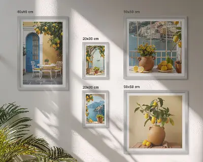 Conjunto de 5 quadros decorativos com estampas de inspirações de sol de limão