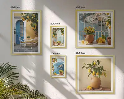 Conjunto de 5 quadros decorativos com estampas de inspirações de sol de limão