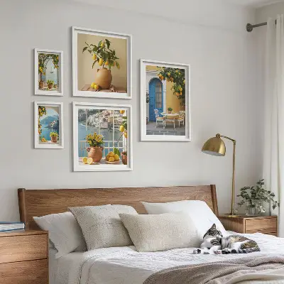 Conjunto de 5 quadros decorativos com estampas de inspirações de sol de limão