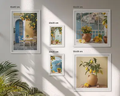 Conjunto de 5 quadros decorativos com estampas de inspirações de sol de limão