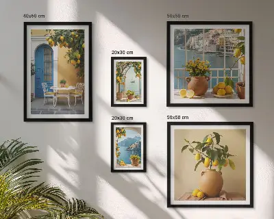 Conjunto de 5 quadros decorativos com estampas de inspirações de sol de limão