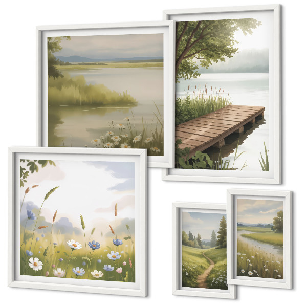 Galeria de parede Paisagens tranquilas com uma ponte sobre um prado.