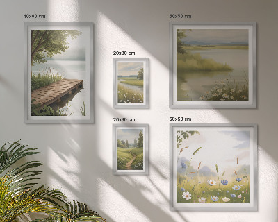 Galeria de parede Paisagens tranquilas com uma ponte sobre um prado.