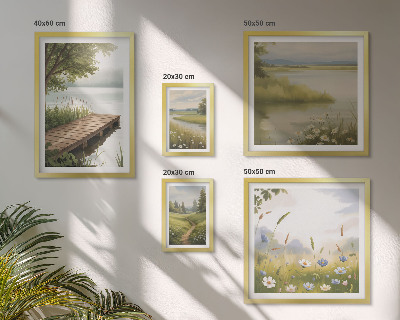 Galeria de parede Paisagens tranquilas com uma ponte sobre um prado.