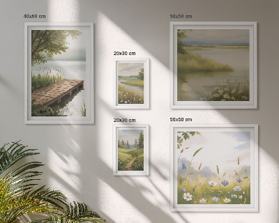 Galeria de parede Paisagens tranquilas com uma ponte sobre um prado.