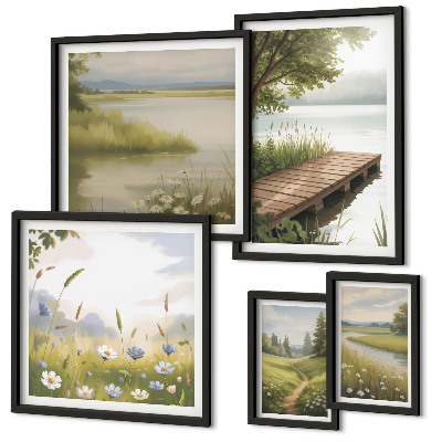 Galeria de parede Paisagens tranquilas com uma ponte sobre um prado.