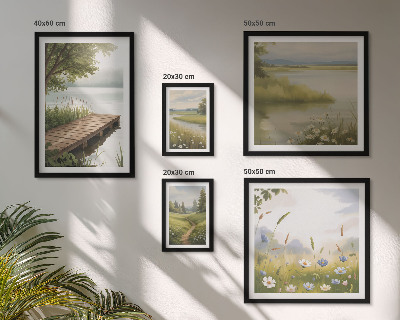 Galeria de parede Paisagens tranquilas com uma ponte sobre um prado.
