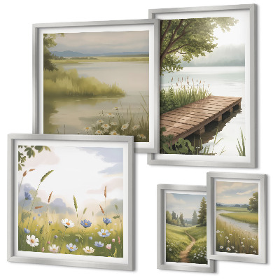 Galeria de parede Paisagens tranquilas com uma ponte sobre um prado.
