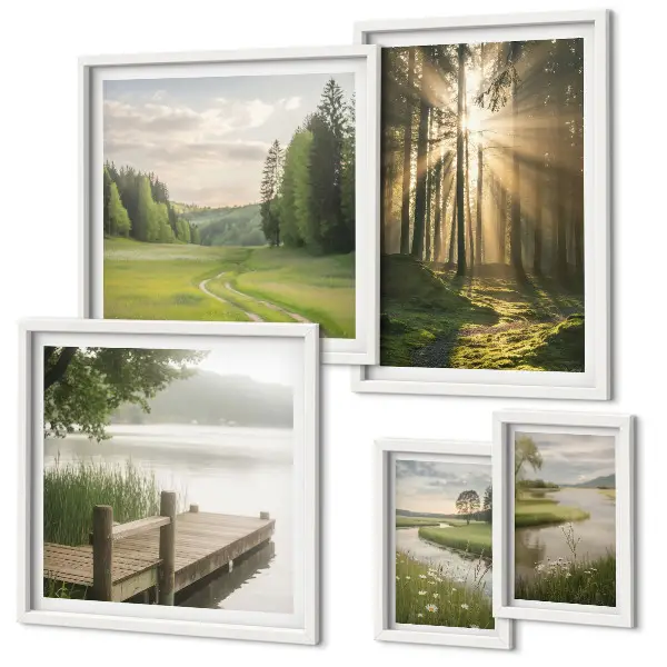 Galeria de quadros para parede com paisagens de florestas sol e água