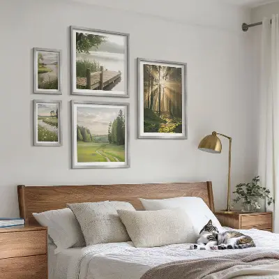 Galeria de quadros para parede com paisagens de florestas sol e água