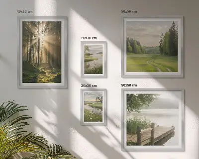 Galeria de quadros para parede com paisagens de florestas sol e água