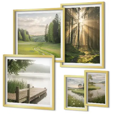 Galeria de quadros para parede com paisagens de florestas sol e água