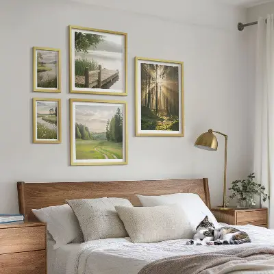 Galeria de quadros para parede com paisagens de florestas sol e água