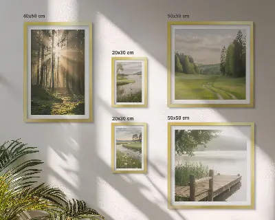 Galeria de quadros para parede com paisagens de florestas sol e água
