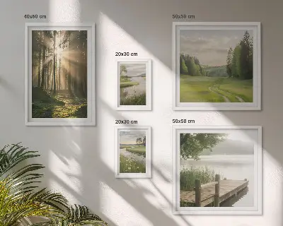 Galeria de quadros para parede com paisagens de florestas sol e água