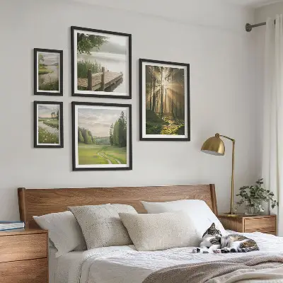 Galeria de quadros para parede com paisagens de florestas sol e água