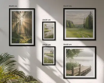 Galeria de quadros para parede com paisagens de florestas sol e água