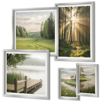 Galeria de quadros para parede com paisagens de florestas sol e água