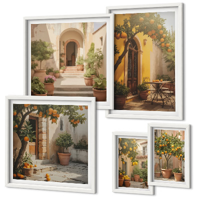 Conjunto de 5 quadros com moldura Ruas encantadoras e alaranjadas