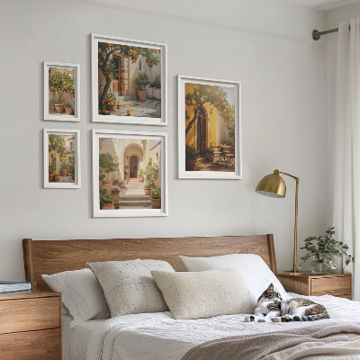 Conjunto de 5 quadros com moldura Ruas encantadoras e alaranjadas