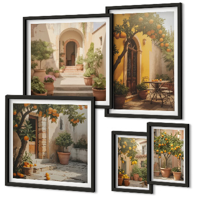 Conjunto de 5 quadros com moldura Ruas encantadoras e alaranjadas