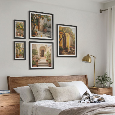 Conjunto de 5 quadros com moldura Ruas encantadoras e alaranjadas