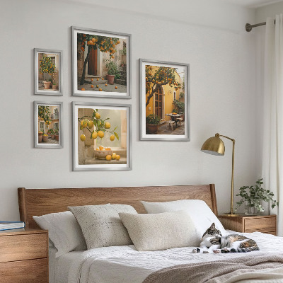 Conjunto de 5 quadros decorativos Frutas cítricas no jardim