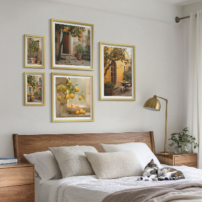 Conjunto de 5 quadros decorativos Frutas cítricas no jardim