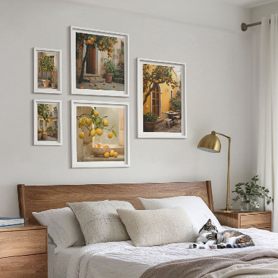 Conjunto de 5 quadros decorativos Frutas cítricas no jardim