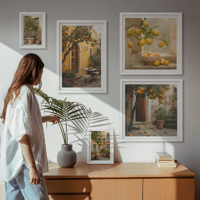 Conjunto de 5 quadros decorativos Frutas cítricas no jardim