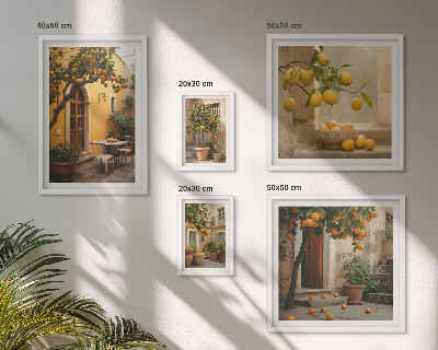 Conjunto de 5 quadros decorativos Frutas cítricas no jardim