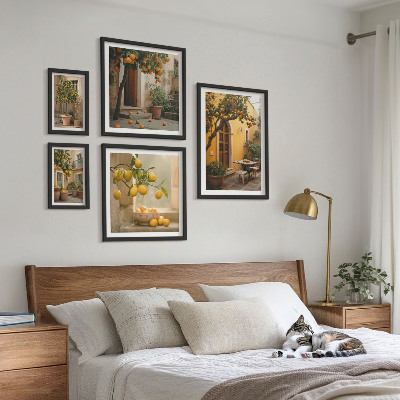 Conjunto de 5 quadros decorativos Frutas cítricas no jardim