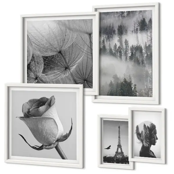 Galeria de quadros de parede cidade e natureza em preto e branco