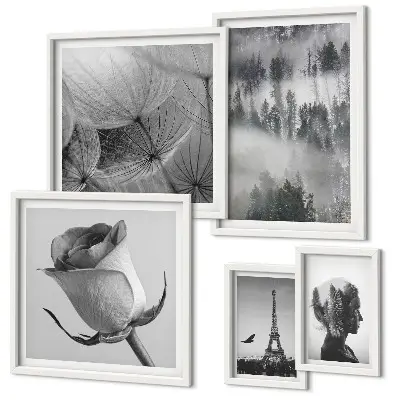 Galeria de quadros de parede cidade e natureza em preto e branco